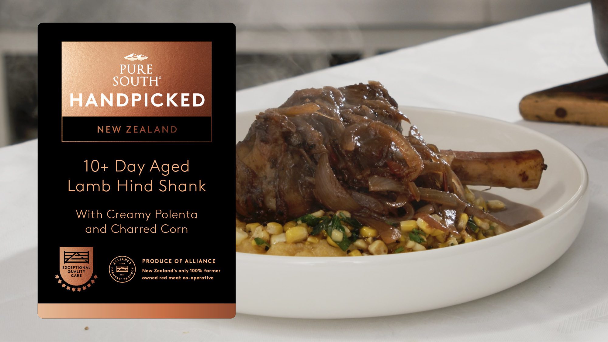 Lamb Hind Shank With Creamy Polenta and Charred Corn