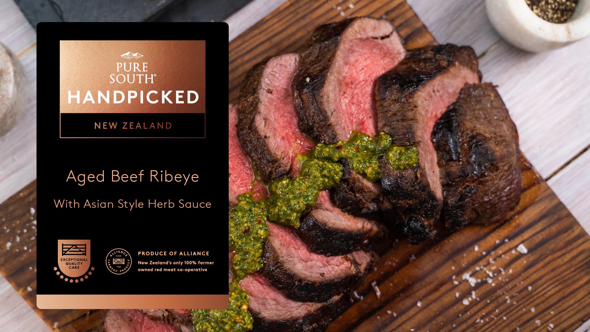 Grilled Ribeye Steak with Asian Style Herb Sauce